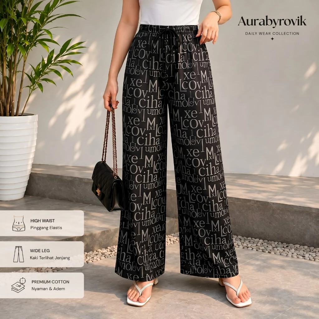 Everday Pants -Motif Kata Kulot Pants Bangkok - Celana Panjang Wanita Baggy Kantor Kuliah Kulot Pinstripe Elegan
