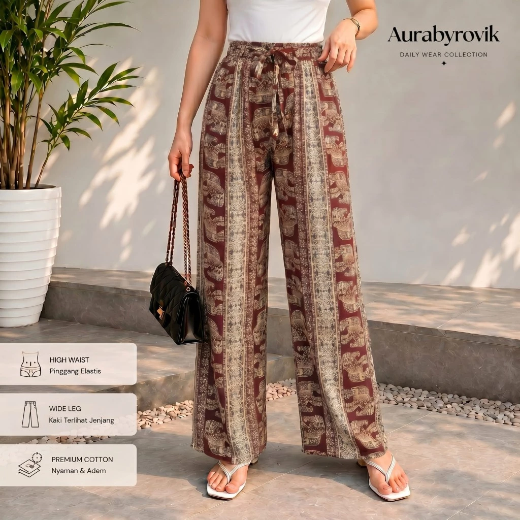 Celana Kulot Pria dan Wanita Cotton Motif Gajah