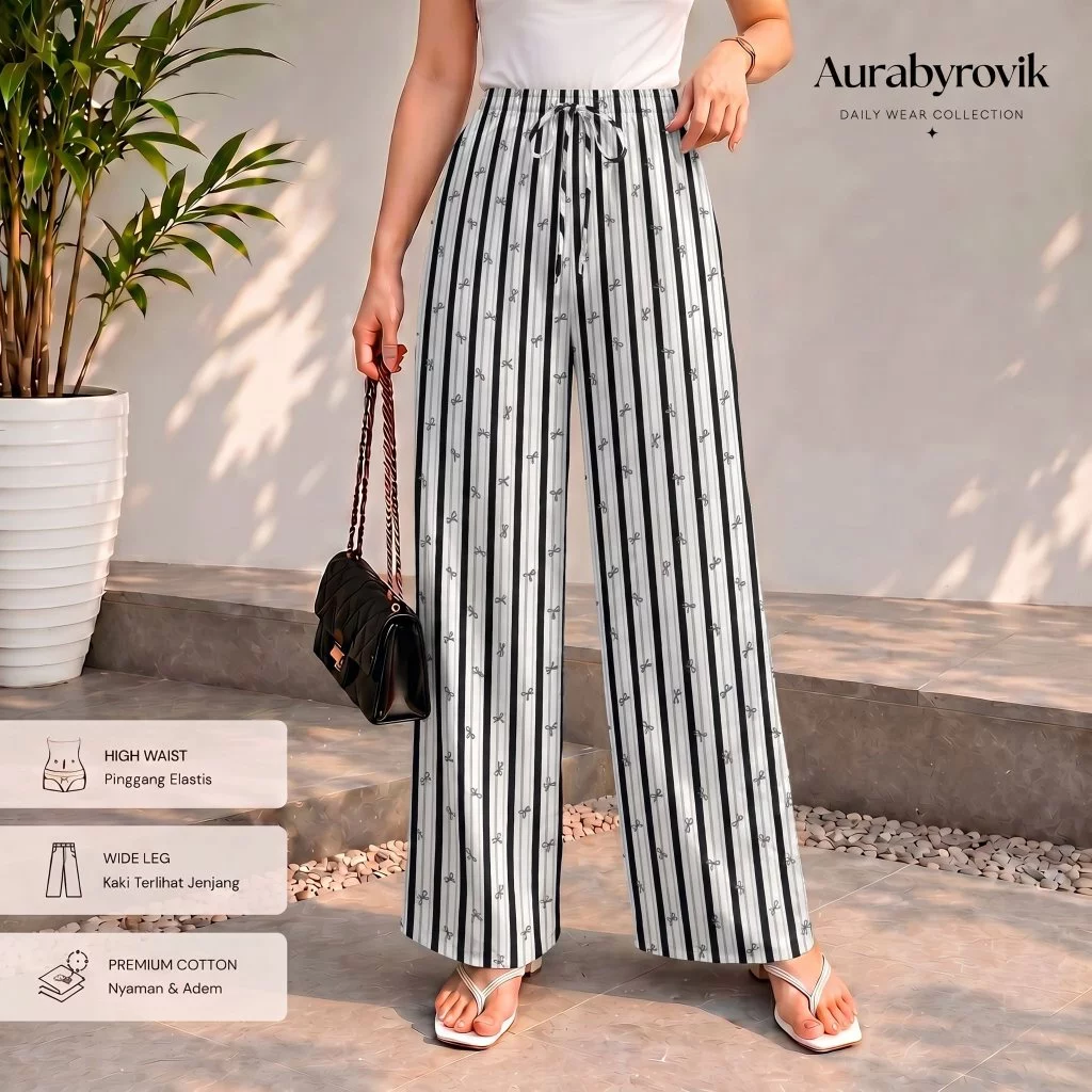 Everyday Pants Strip Pants - Celana Panjang Wanita Baggy Kantor Kuliah - Kulot Pinstripe Celana Formal Casual Wanita