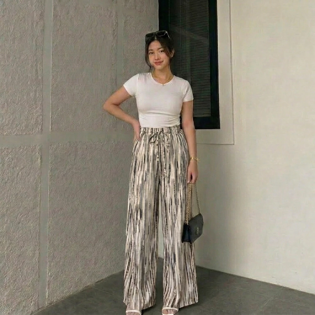 Everday Pants - Stripe Pants Motif Abstrak - Celana Panjang Wanita Baggy Kantor Kuliah - Kulot Pinstripe